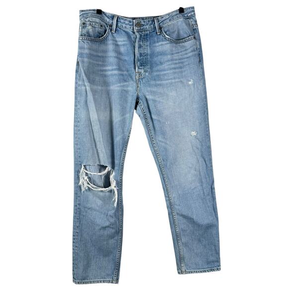 Grlfrnd Kiara Tomboy Jeans Light Wash Blue Tripped Up Distressed Ripped Size 30 - Picture 2 of 13